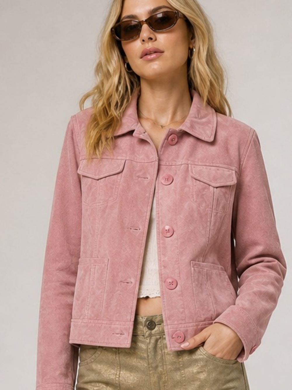Relativity Light Pink Leather Suede Button up Jacket Size Medium Pockets New